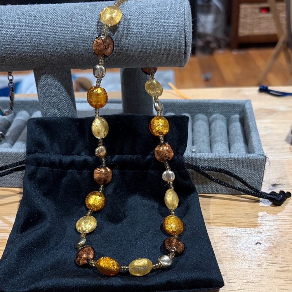 Murano glass gold and amber 18” necklace